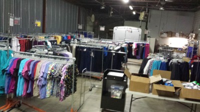 Here's an entire uniform store being staged at our warehouse before going out to a partner's facility.